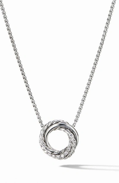 David Yurman Crossover Mini Pendant Necklace With Diamonds In Silver, 15mm, 16-17"l