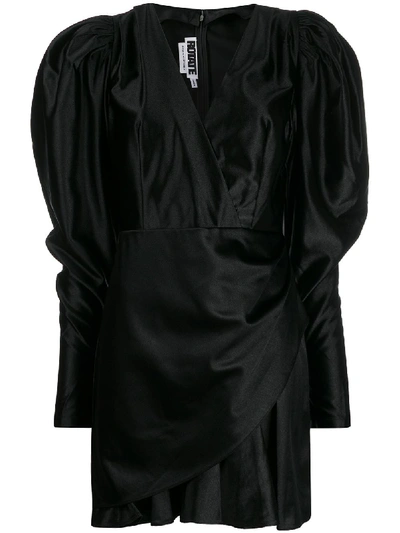 Rotate Birger Christensen Puff-sleeve V-neck Mini Dress In Black