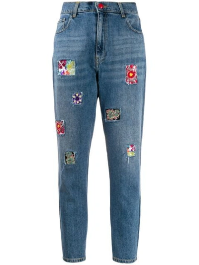 History Repeats Beaded-patch High-rise Slim Jeans In Blue