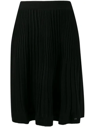 Calvin Klein Pleated Knit Skirt In Black