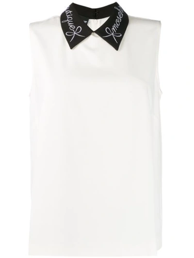 Boutique Moschino Top With Embroidered Collar In 3003 Fantasy Print Ivory