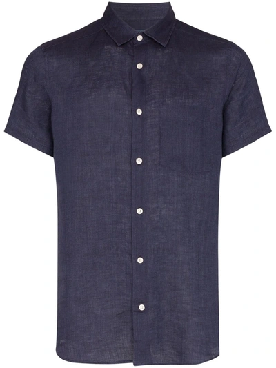 Frescobol Carioca Button-down Short-sleeve Shirt In Blue