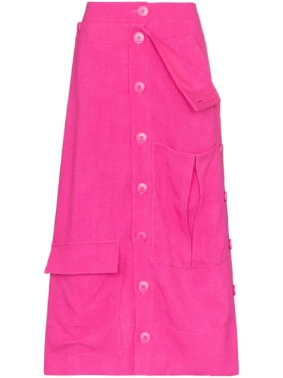 Jacquemus Monceau Fold-over Waist Midi Skirt In Pink