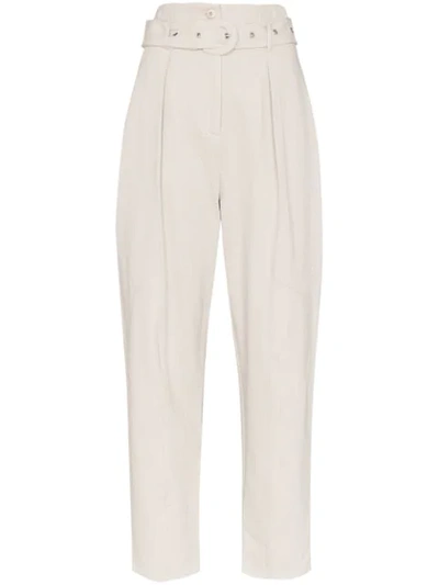 Low Classic Belted High-rise Trousers In Grey