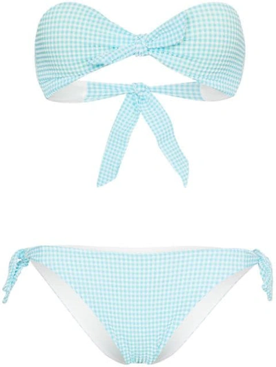 Paper London Gingham Bandeau Bikini In Blue