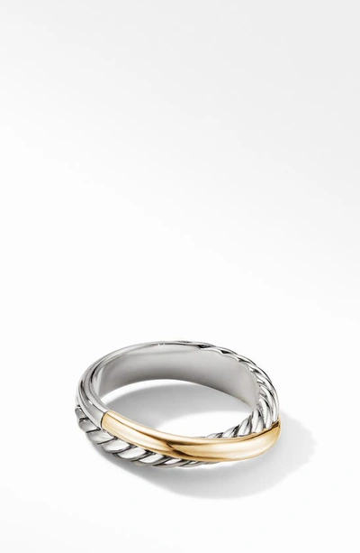 David Yurman Sterling Silver & 18k Yellow Gold Crossover Ring In Silver/gold