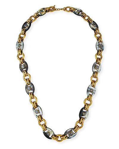 Ashley Pittman Long Dark Horn Mixed-link Necklace In Neutral Pattern