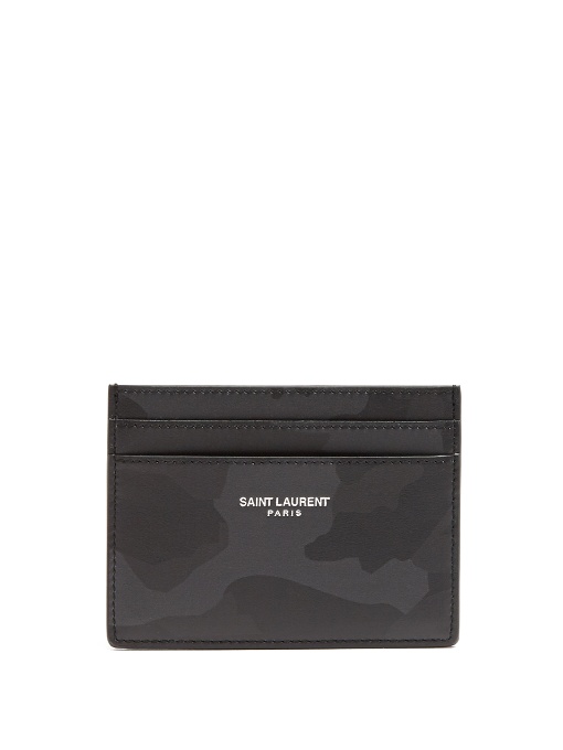 Saint Laurent Men's Camouflage Leather Card Holder In Black In Black And  Tonal-grey | ModeSens