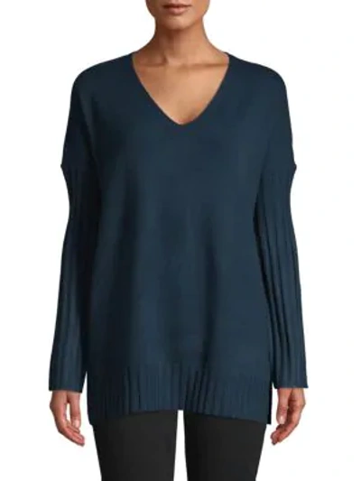 French Connection Vhari Ribbed-sleeve Sweater In Navy