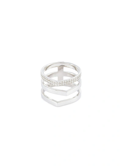 Repossi 'antifer' Diamond 18k White Gold Three Row Ring In Metallic