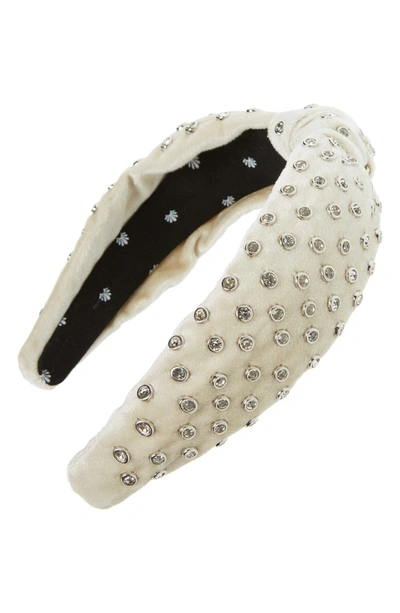 Lele Sadoughi Velvet Crystal Knotted Headband In Ivory