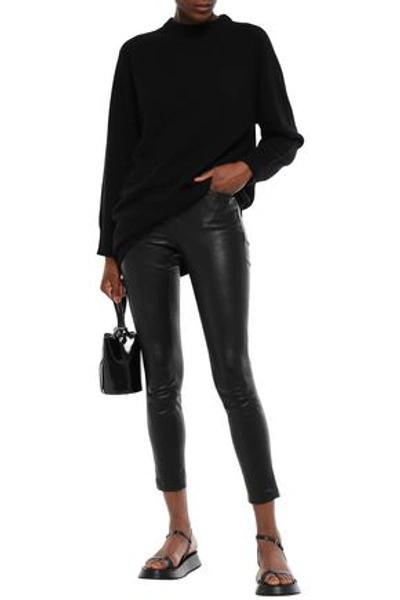 Theory Cropped Stretch-leather Skinny Pants In Black