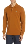 Lacoste Classic Fit Long-sleeve Piqué Polo Shirt In Tobacco Brown