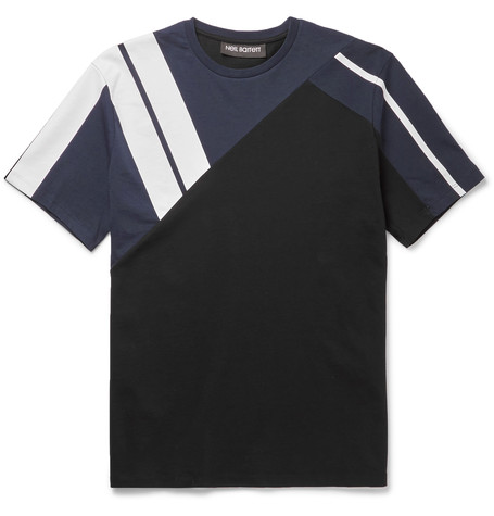 Neil Barrett Panelled Bonded Cotton-jersey T-shirt | ModeSens