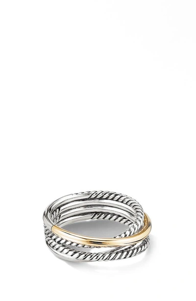David Yurman Crossover Narrow Ring With 18k Yellow Gold In Silver