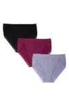 Natori Bliss French Cut Bikinis, Set Of 3 In Slate Blue/ Mulberry Purple