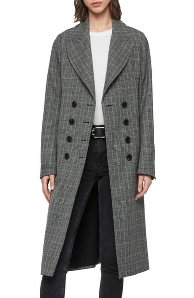 Allsaints Blair Double-breasted Check Coat In Black