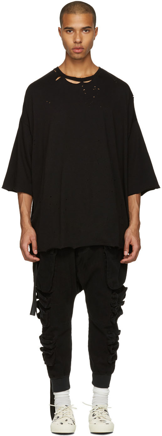 Ben Taverniti Unravel Project Black Distressed Boxy T-shirt | ModeSens