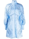 Zimmermann Super 8 Lace Eyelet Embroidered Mini Silk & Linen Sheath Turtleneck Dress In Blue