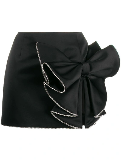 Area Crystal Trim Sculpted Bow Satin Miniskirt In Black