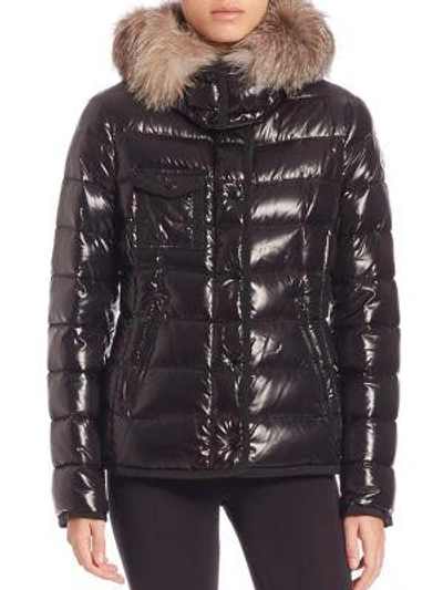 Moncler Armoise Shiny Quilted Jacket W/fur Hood In Black | ModeSens