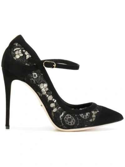 Dolce & Gabbana Suede-paneled Corded Lace And Mesh Pumps In 8b956 Noir