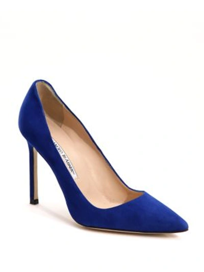 Manolo Blahnik Bb 105 Suede Point Toe Pumps In Cobalt