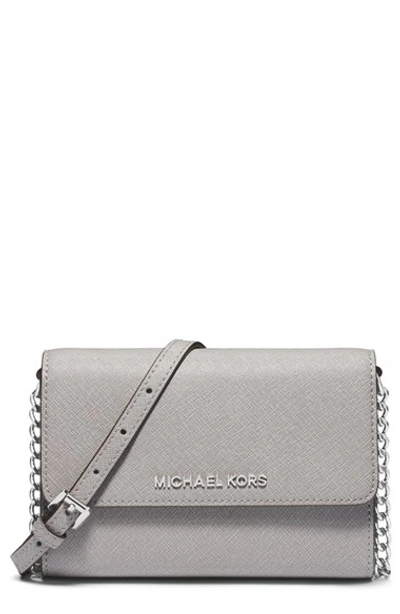 Michael Michael Kors Jet Set Travel Large Saffiano Leather Smartphone  Crossbody Bag In Pearl Grey
