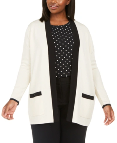 Anne Klein Plus Size Colorblocked Open-front Cardigan In Anne Black/white
