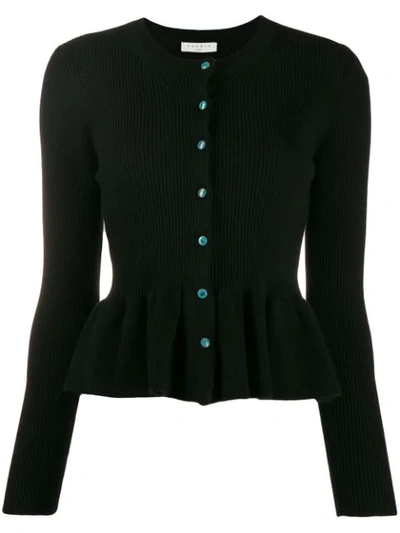 Sandro Peplum Button-through Knitted Cardigan In Black