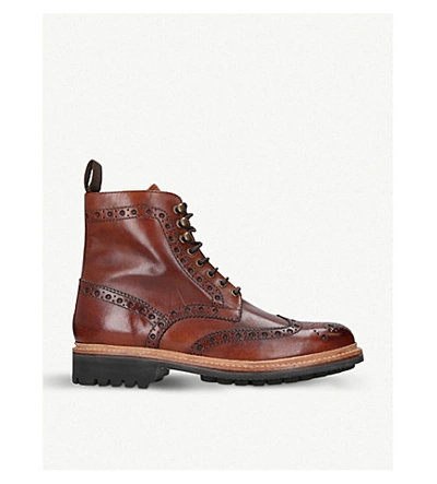 Grenson Fred Leather Brogue Boots In Tan