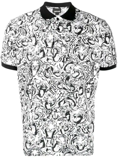 Just Cavalli Men's Tiger Crowd Graphic Pique Polo Shirt In White