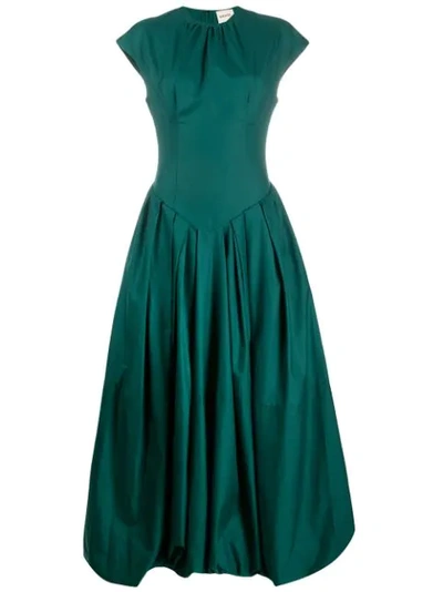 Khaite Rita Puffed-skirt Cotton-twill Maxi Dress In Emerald