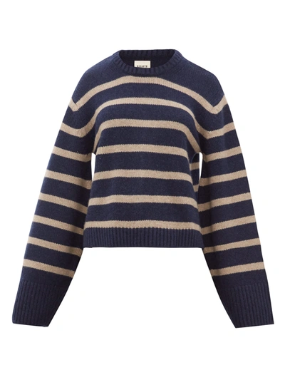 Khaite Annalise Striped-jacquard Cashmere Sweater In Navy