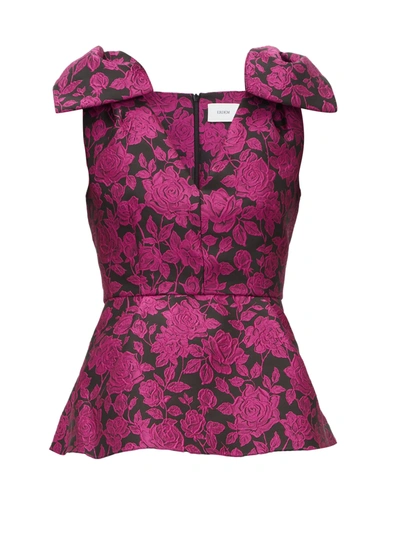 Erdem Women's Rose Jacquard Sleeveless Peplum Top In Fuchsia Black