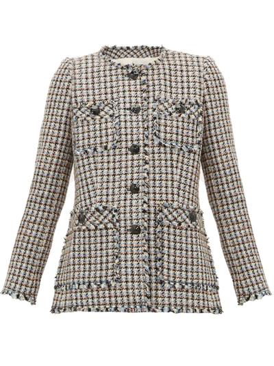 Rebecca Taylor Houndstooth-tweed Cotton-blend Jacket In Robins Egg