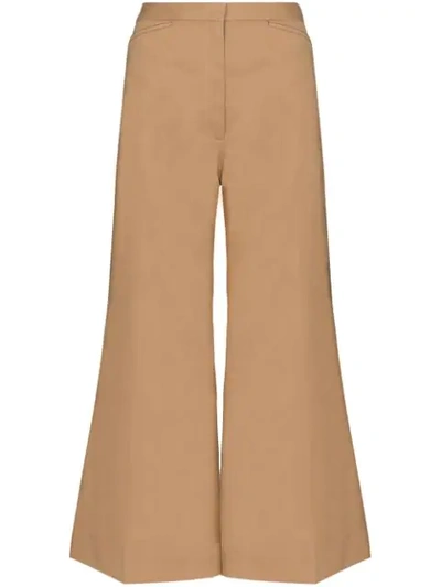 Lemaire High-rise Cropped Kick-flare Twill Trousers In Brown