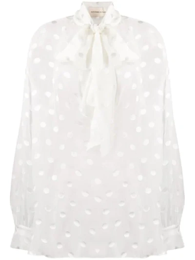 Alexandre Vauthier Polka-dot Pussybow Silk-blend Blouse In White