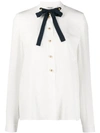 Miu Miu Button Detail Pussy Bow Blouse In White