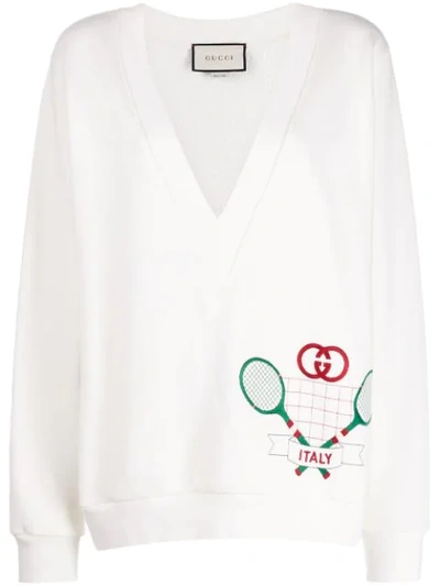Gucci Tennis Motif Sweatshirt In White