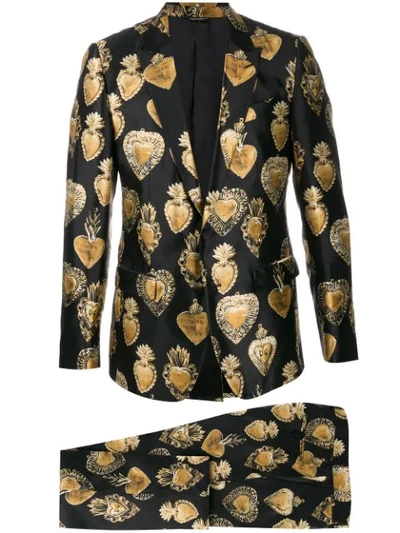 Dolce & Gabbana Sacred Heart Print Suit In Black