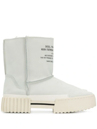 Diesel Wide Leg Ankle Boots In White