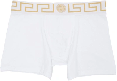 Versace Medusa Greek Key Waistband Boxer Shorts In White