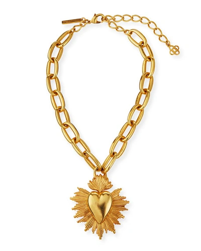Oscar De La Renta Sacred Heart Pendant Necklace In Gold