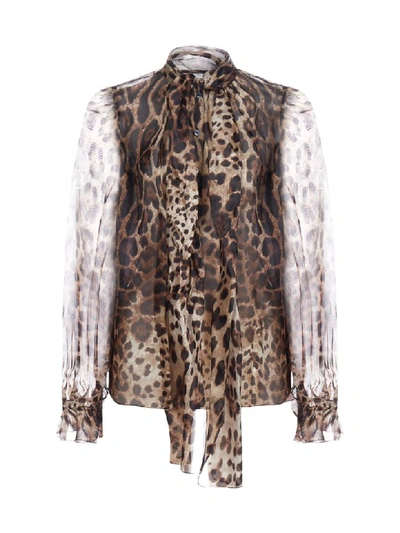 Dolce & Gabbana Leopard Print Silk Shirt In Leo New