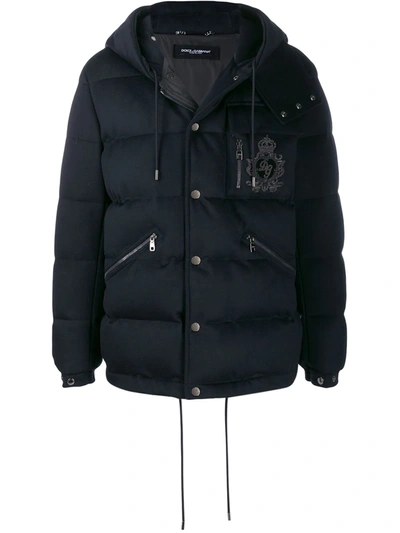 Dolce & Gabbana Quilted Cashmere Jacket With Patch In Black