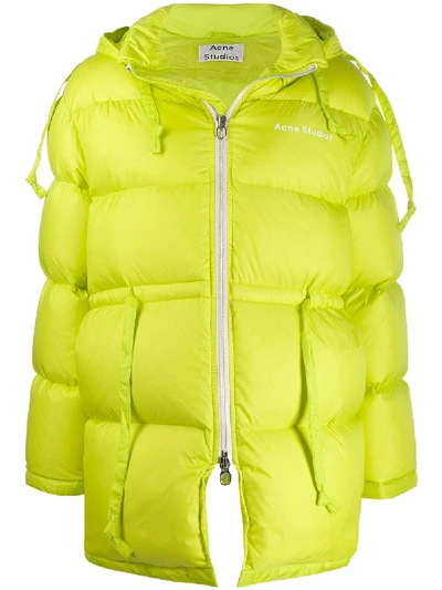 Acne Studios Oversized Hooded Quilted Neon Shell Down Jacket In Yellow