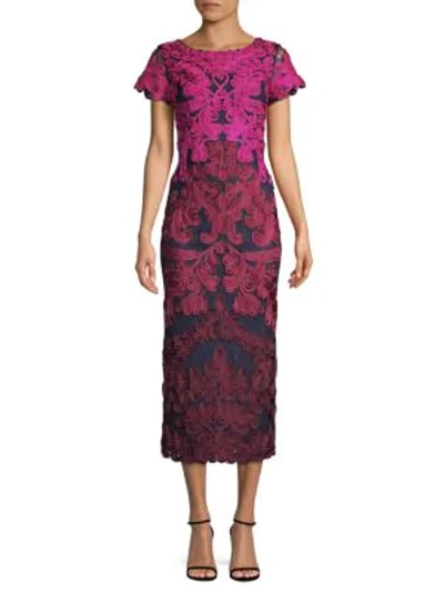 Js Collections Boatneck Embroidered Midi Dress In Rose Raisin
