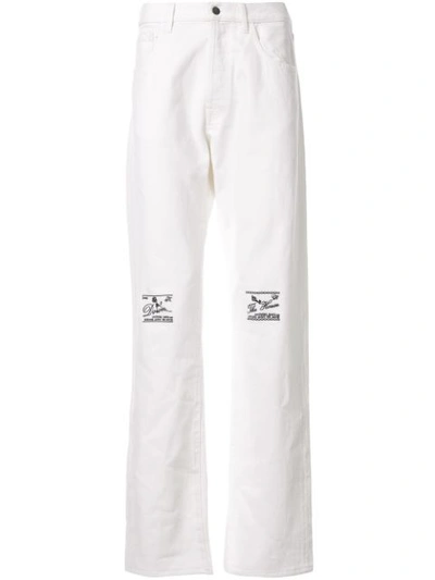Raf Simons Embroidered Logo Wide-leg Trousers In White