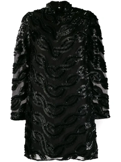 Erika Cavallini Sequin-embellished Silk Dress In Y69 Nero
